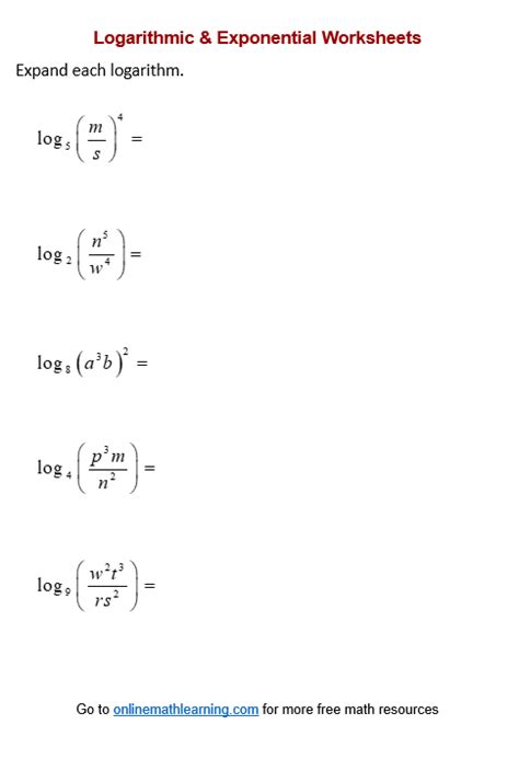 Expand Logarithms Worksheet