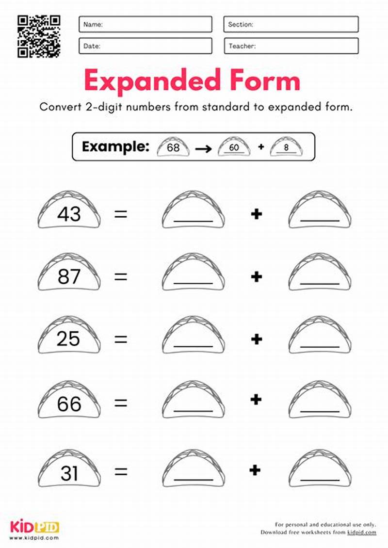 Expanded Form 2 Digit Numbers Worksheet