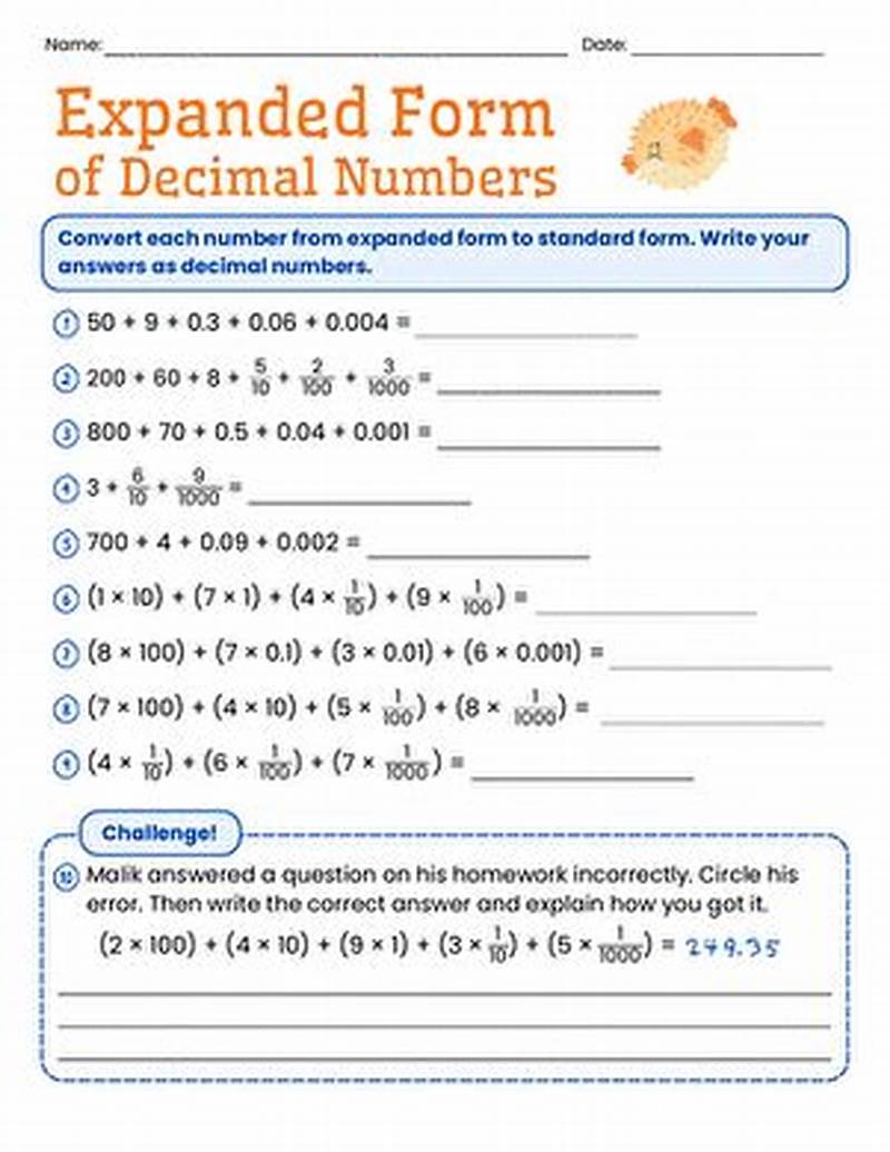 Expanded Form For Decimal Numbers
