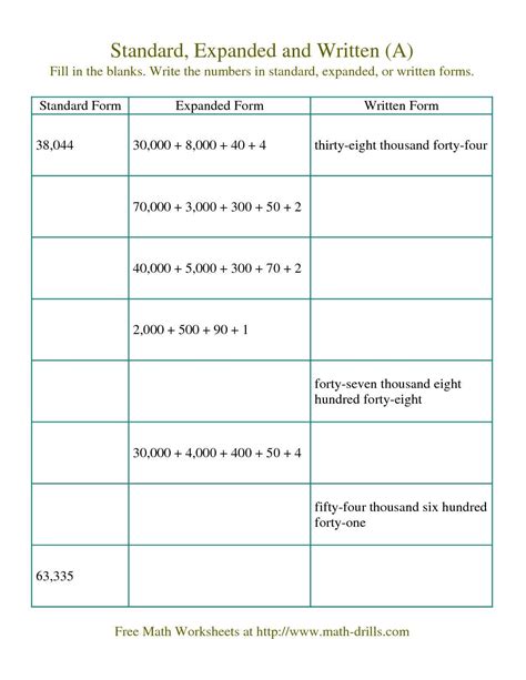 Expanded Standard And Word Form Worksheets
