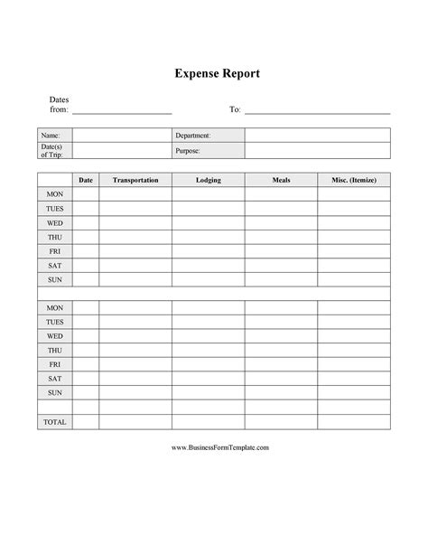 Expense Report Form Printable