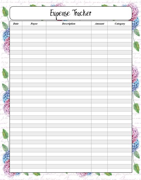 Expense Tracking Sheet Printable