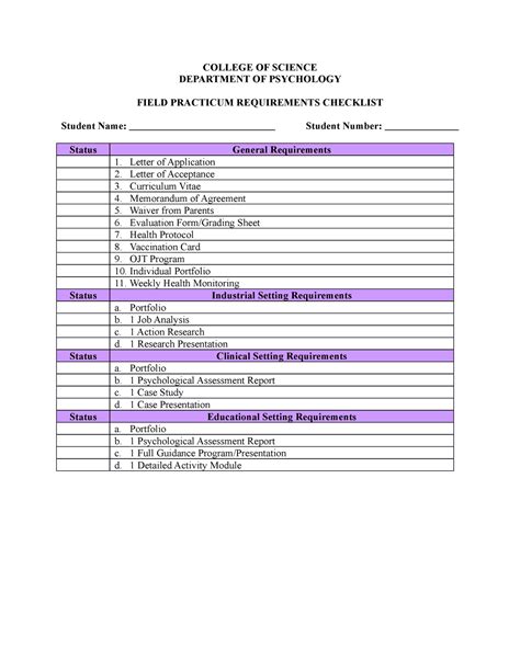 Experience Requirements Checklist