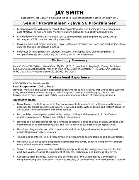 Experiencedcomputer Programmer Resume Template