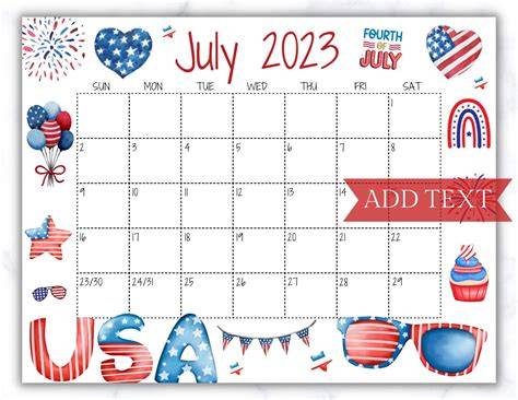 Exploring the World of Free July Calendar Graphics