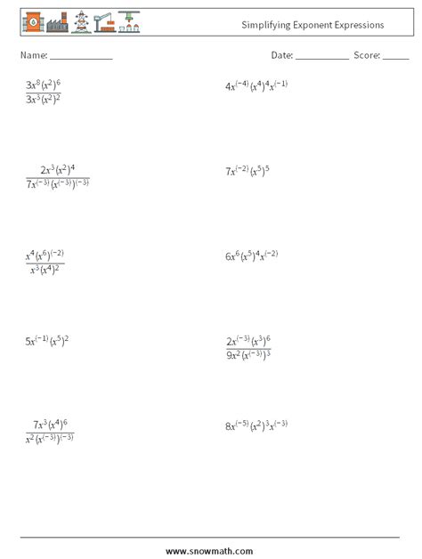 Exponent Expressions Worksheet