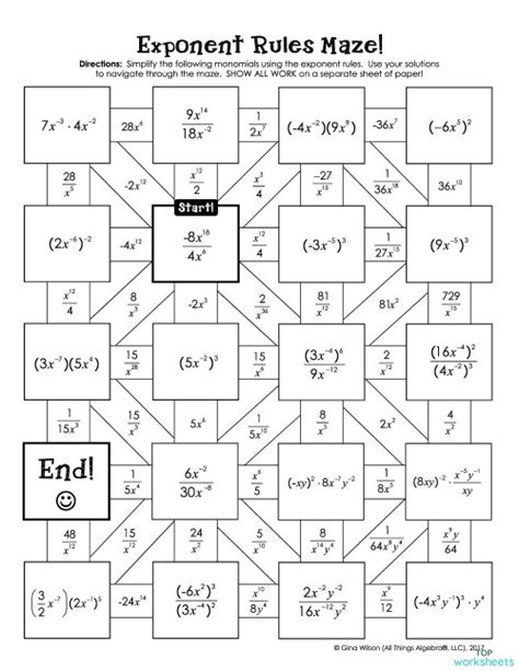 Exponent Rules Maze Answer Key Pdf