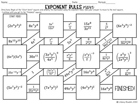 Exponent Rules Maze Worksheet Answer Key