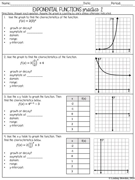 Exponential Functions Worksheet Graph The Functions