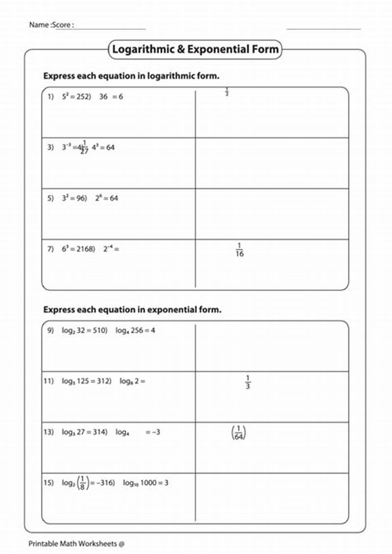 Exponential Form To Logarithmic Form Worksheet