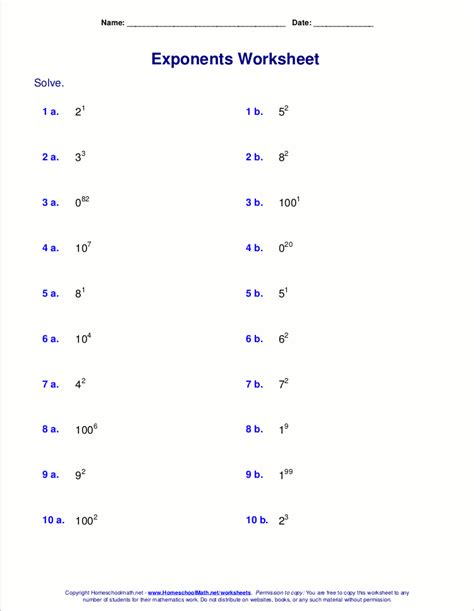 Exponents Of 10 Worksheets