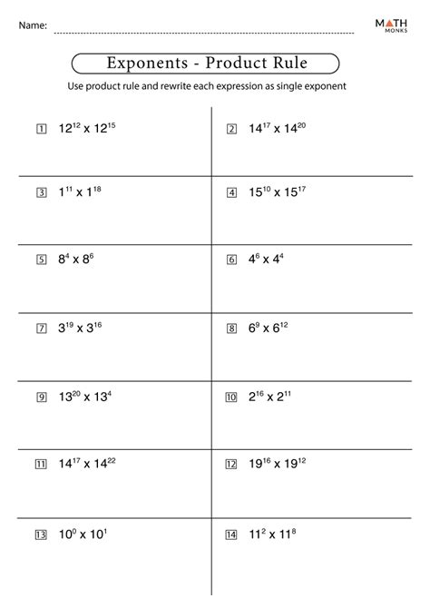 Exponents Product Rule Worksheet Answers