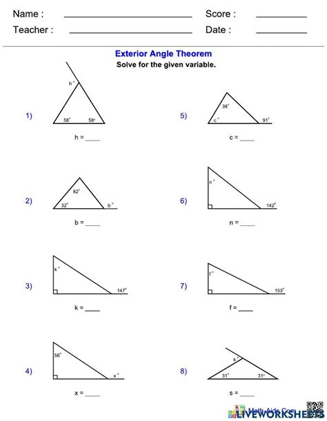 Exterior Angle Worksheet