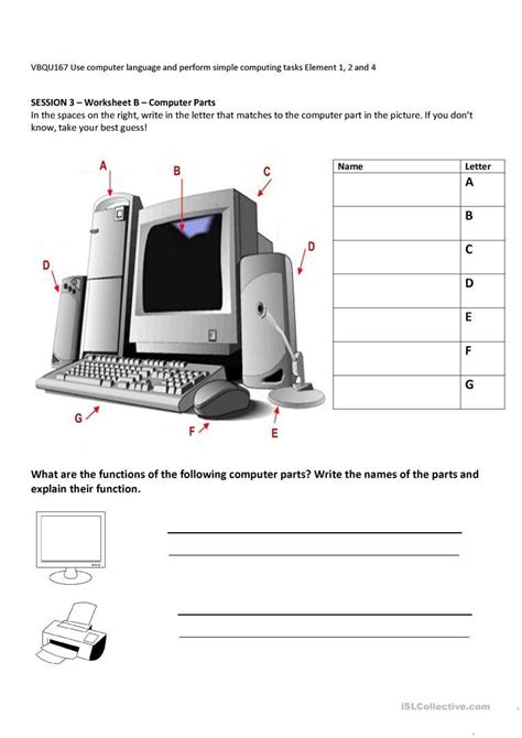 External Computer Parts Identification Worksheet Answers