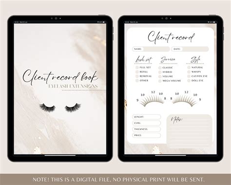 Eyelash Extensions Client File Template in Spanish