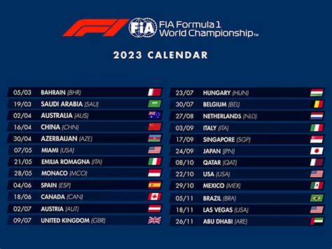 F1 2023 Schedule Printable