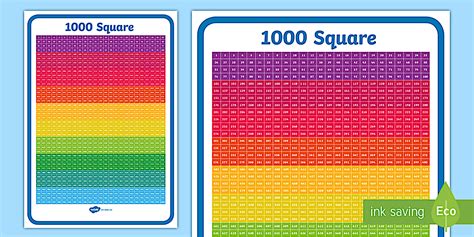 Free 1000 Number Square Printable