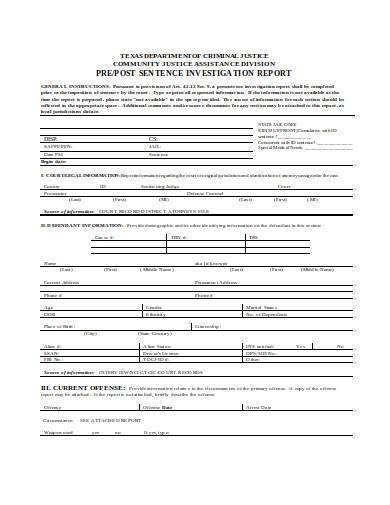 FREE 11+ Presentence Investigation Report Samples in PDF | DOC