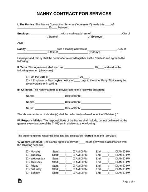 FREE 12+ Nanny Contract Templates in MS Word | Google Docs | PDF | Pages