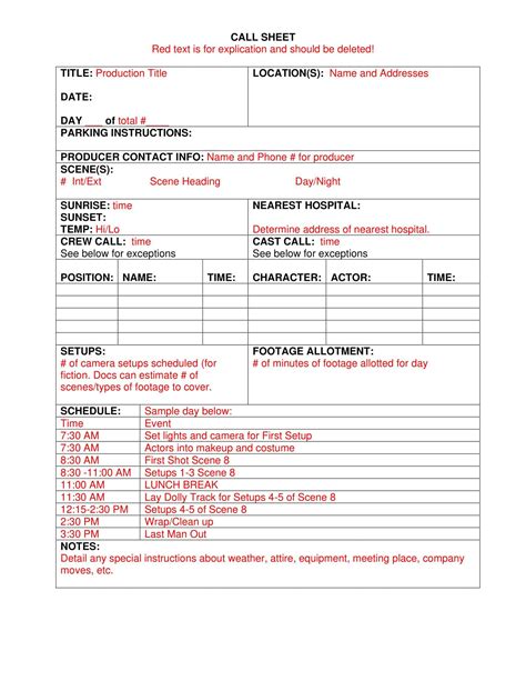 FREE 12+ Sample Call Sheet Templates in MS Word | PDF