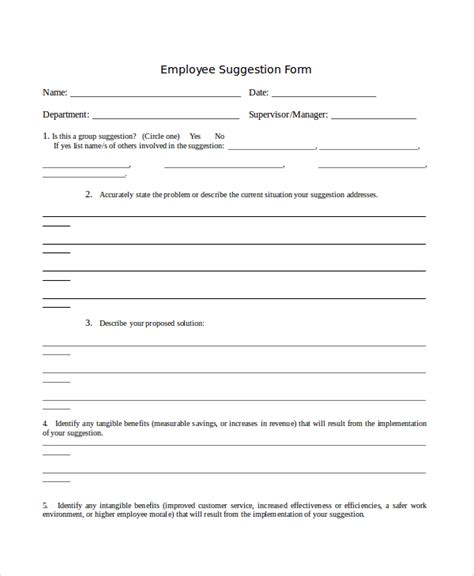 FREE 7+ Sample Employee Suggestion Forms in PDF | MS Word