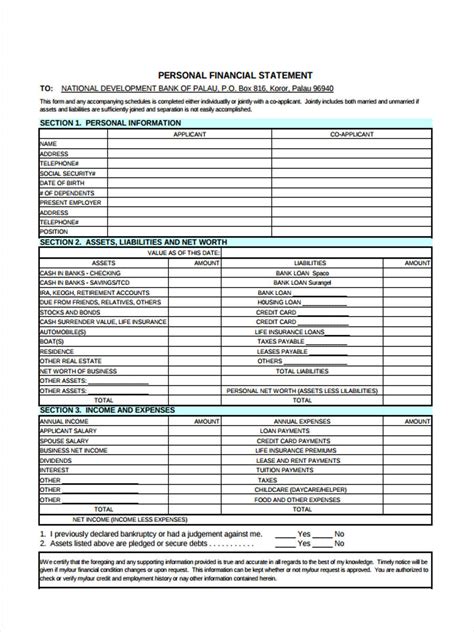 FREE 8+ Sample Personal Financial Statement Forms in MS Excel | MS Word