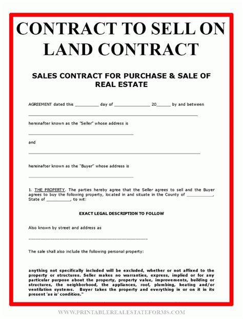 FREE PRINTABLE LAND CONTRACT FORMS (WORD FILE)