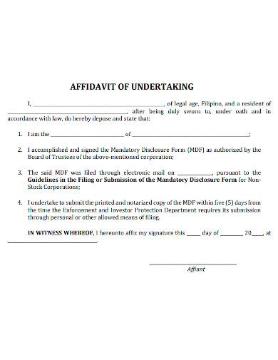 FREE Undertaking Affidavit (PDF, Word)