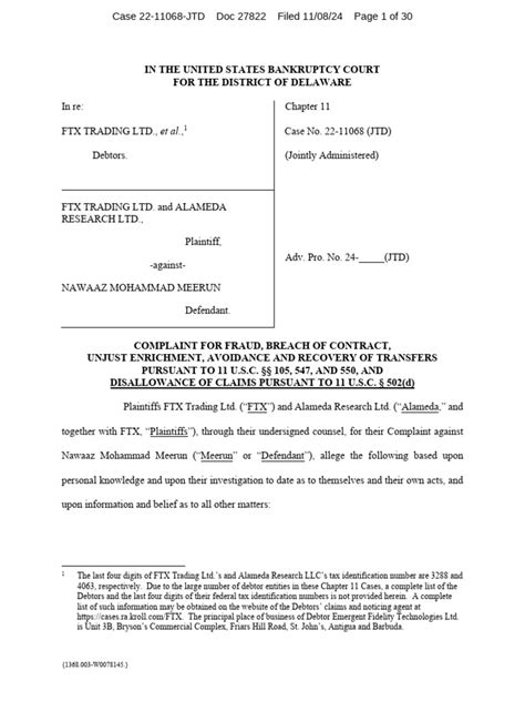 FTX Bankruptcy Complaint