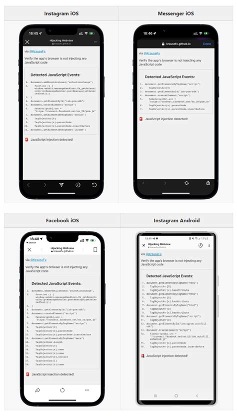 Facebook and Instagram inject code using their in-app browsers