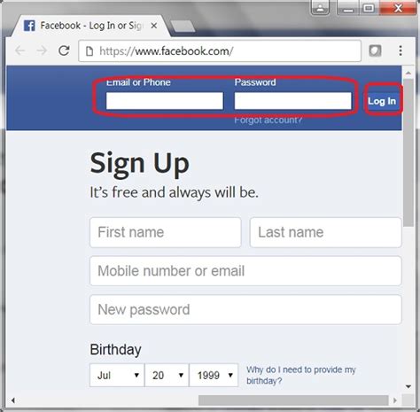 Facebook in Web Browser