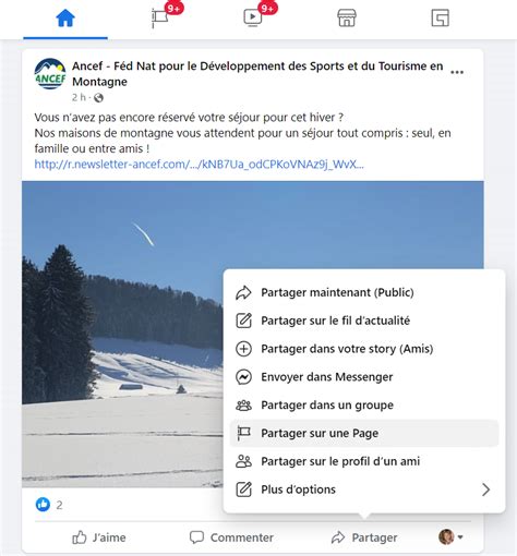 Facebook partage publication
