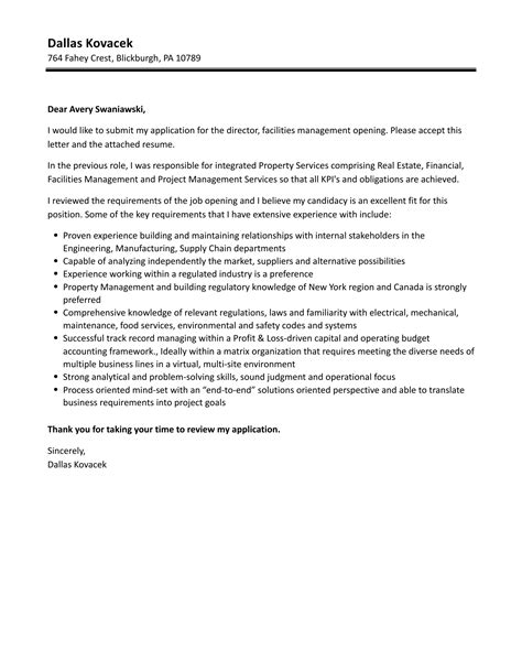 Facilities Management Cover Letter