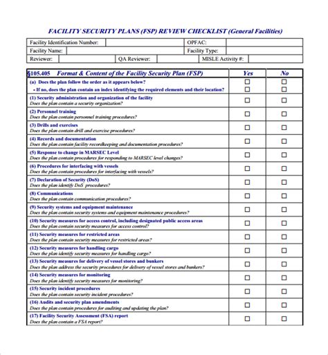 Facility Security Plan Template