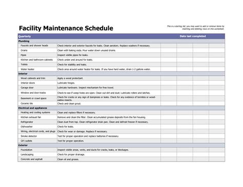Facility Maintenance Plan Template