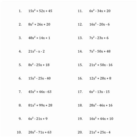 Factoring Simple Trinomials Worksheet