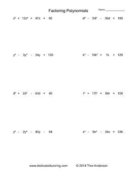 Factoring Polynomials Practice Worksheet Generator by Mental Math