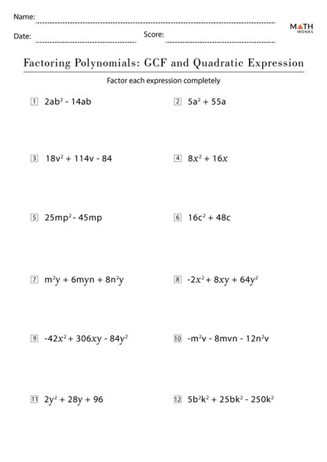 Factoring Polynomials Worksheet Gcf