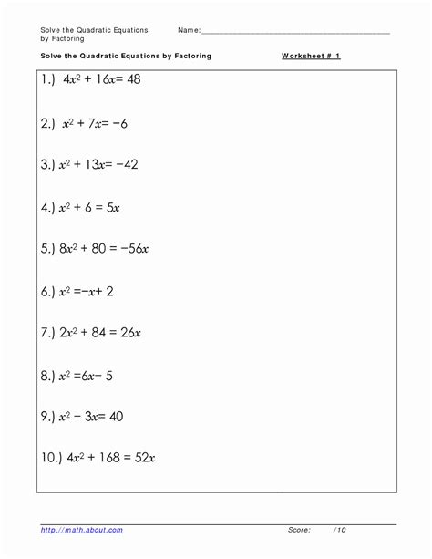Factoring Quadratics Worksheet Answers