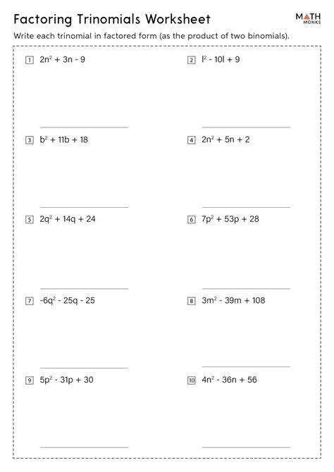 Factoring Trinomials Worksheet Answers With Work | Lasnetas Delasviejas
