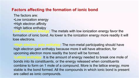 Factors Affecting Ionic Bonding of a Compound