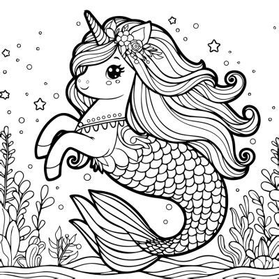 Fairy Mermaid Unicorn Coloring Pages