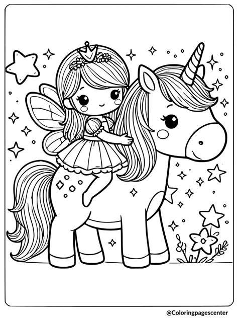 Fairy With Unicorn Coloring Pages