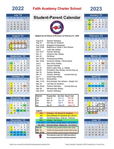 Faith Academy Calendar