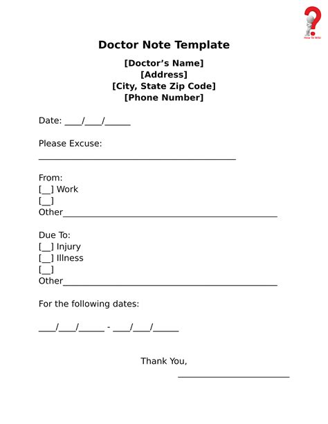 Fake Doctors Note Template For Work