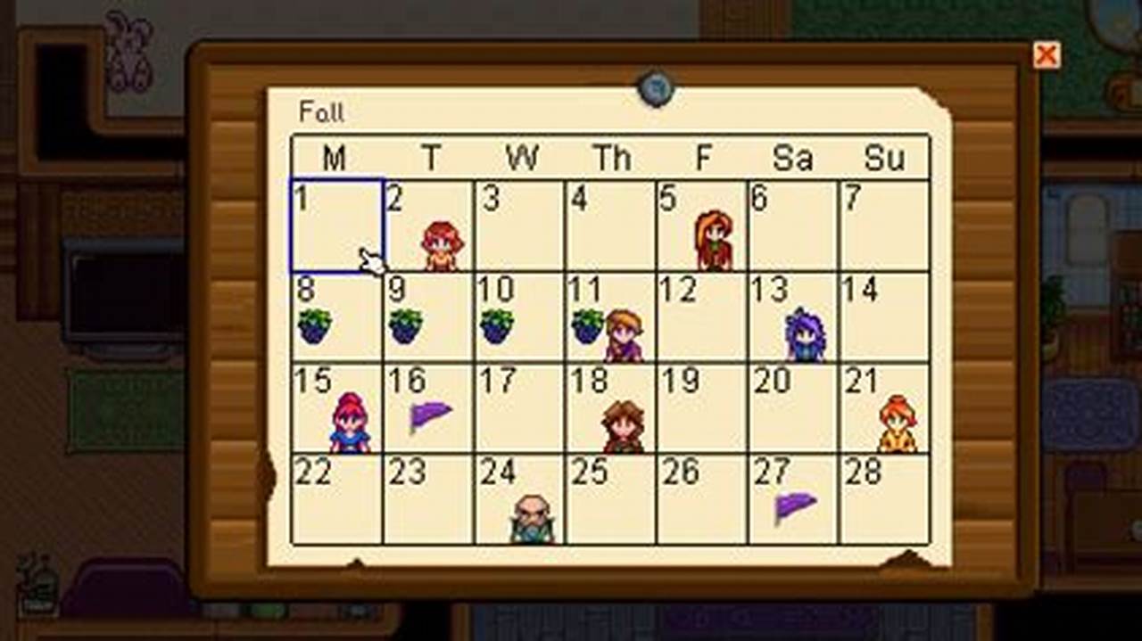 Fall Calendar Stardew