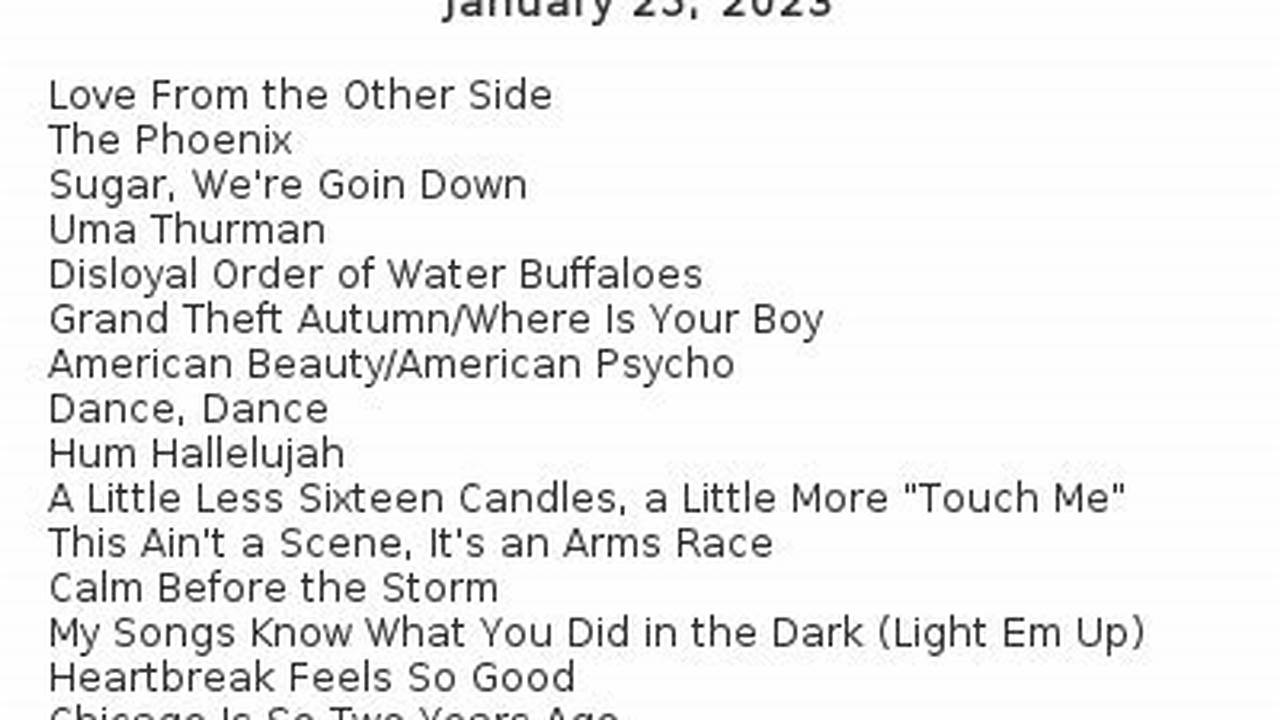 Fall Out Boy 2024 Tour Setlist List