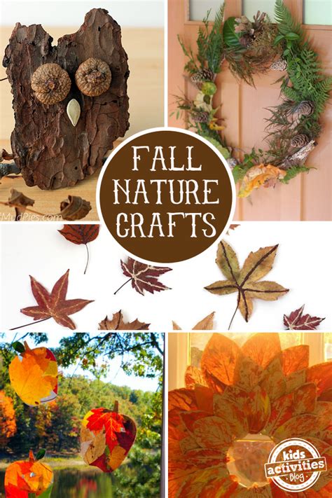 Fall crafts using natural elements like leaves, acorns, and pinecones.