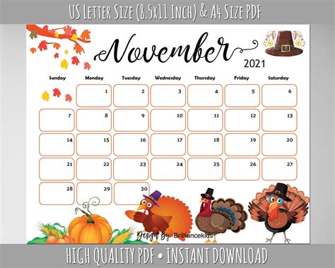 Fall November Calendar