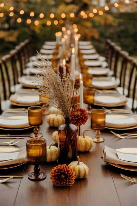 Fall Wedding Table Setting Lighting